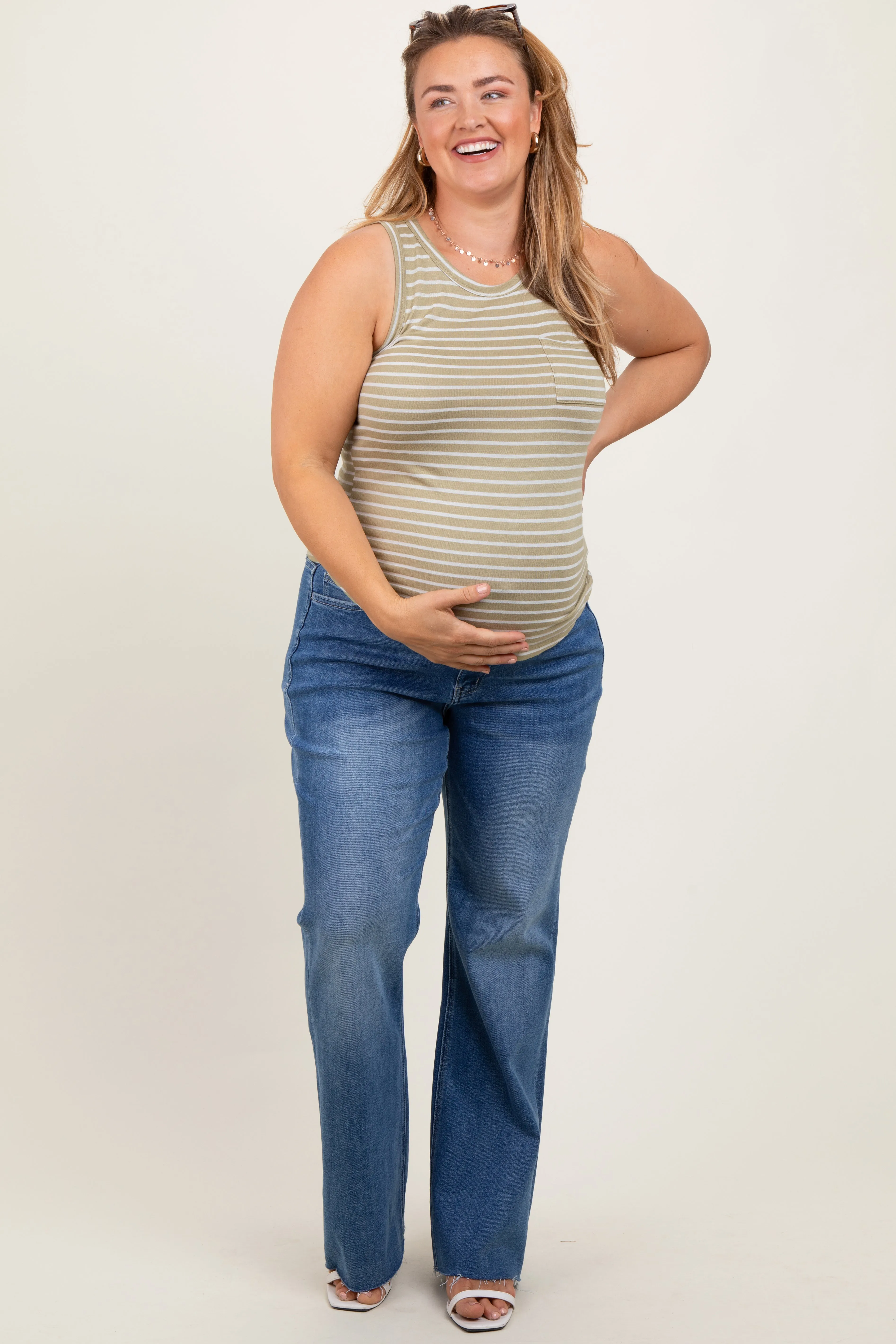 Blue Raw Cut Hem Flare Leg Maternity Leg Jeans sold by Pinkblush product image thumbnail 2