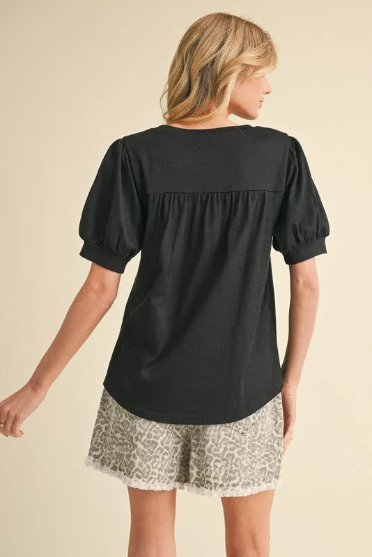 Black Ribbed Puffed Sleeve Top sold by Pinkblush product image thumbnail 2