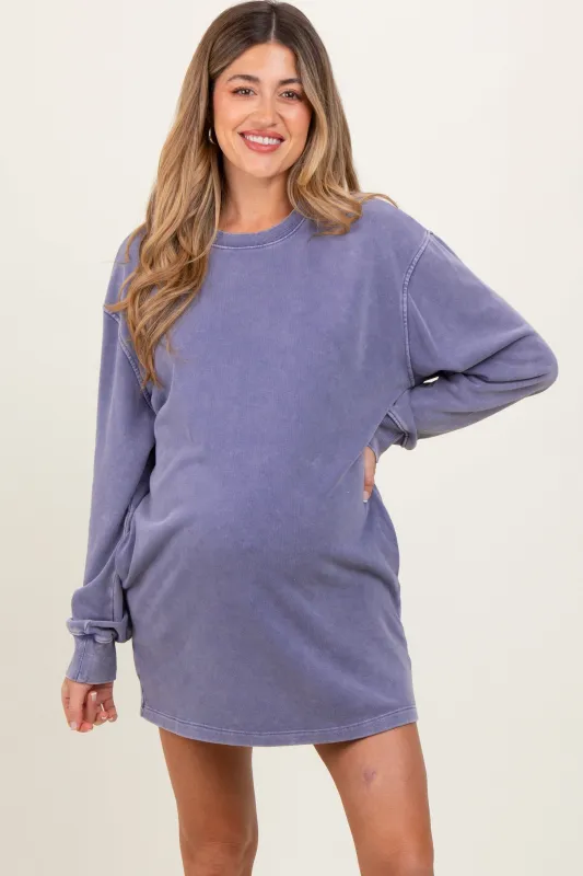 Light Blue Long Sleeve Oversized Sweatshirt Maternity Mini Dress sold by Pinkblush