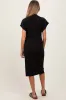 Black Solid Ribbed Short Sleeve Button Down Knit Maternity Midi Dress sold by Pinkblush