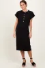 Black Solid Ribbed Short Sleeve Button Down Knit Maternity Midi Dress sold by Pinkblush