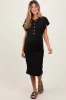 Black Solid Ribbed Short Sleeve Button Down Knit Maternity Midi Dress sold by Pinkblush