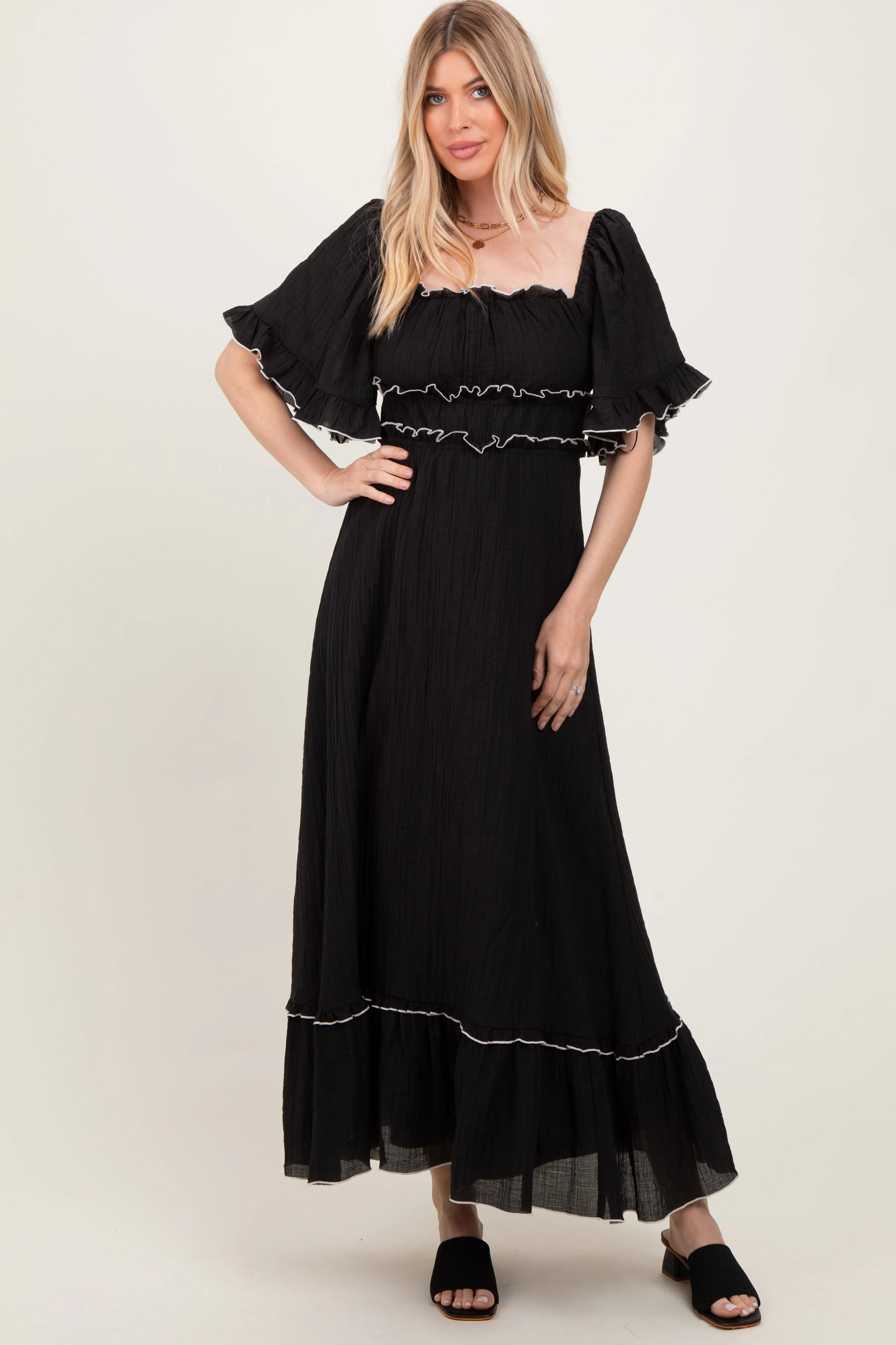 Black Wide Sleeve Maternity Maxi Dress sold by Pinkblush product image thumbnail 5