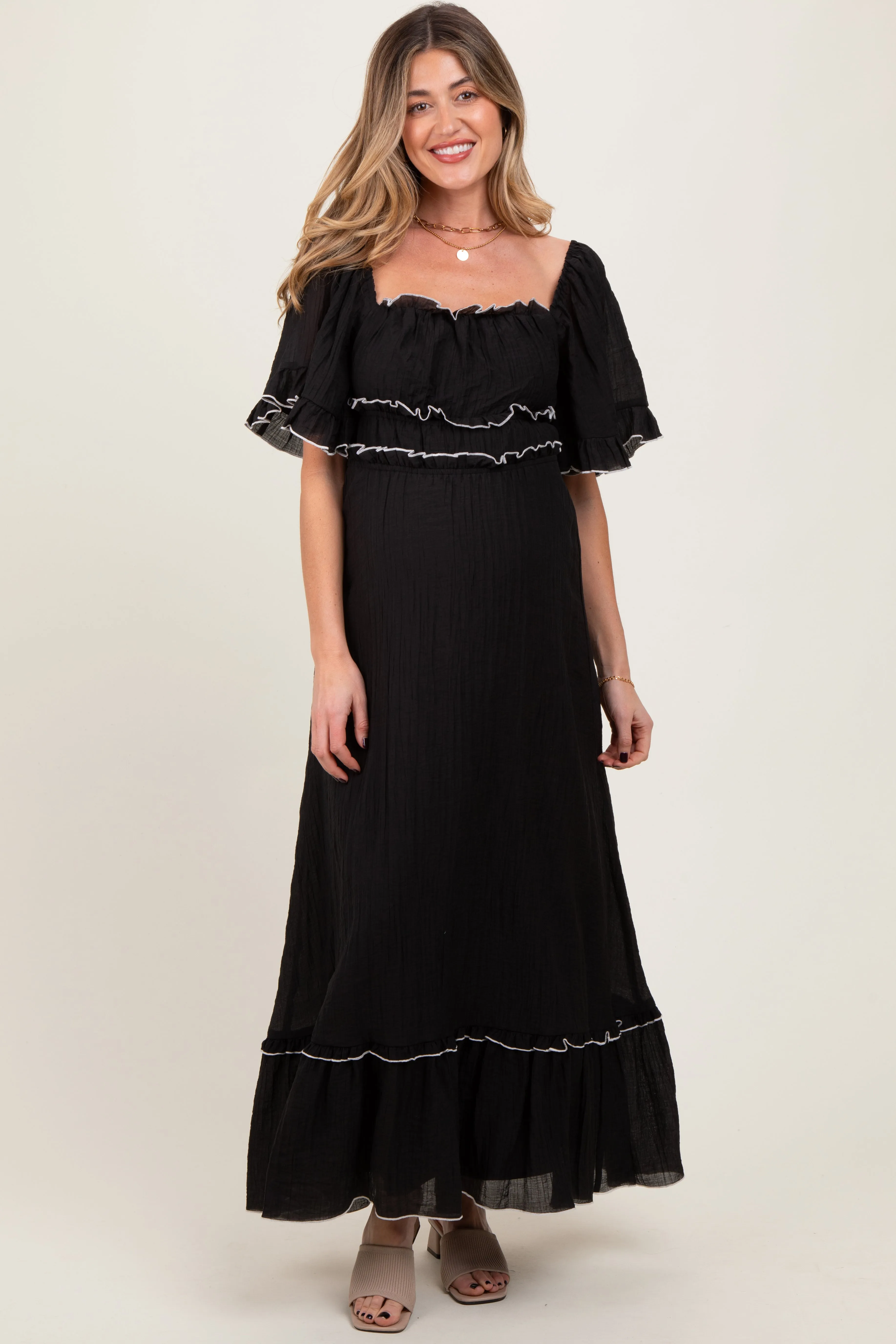 Black Wide Sleeve Maternity Maxi Dress sold by Pinkblush
