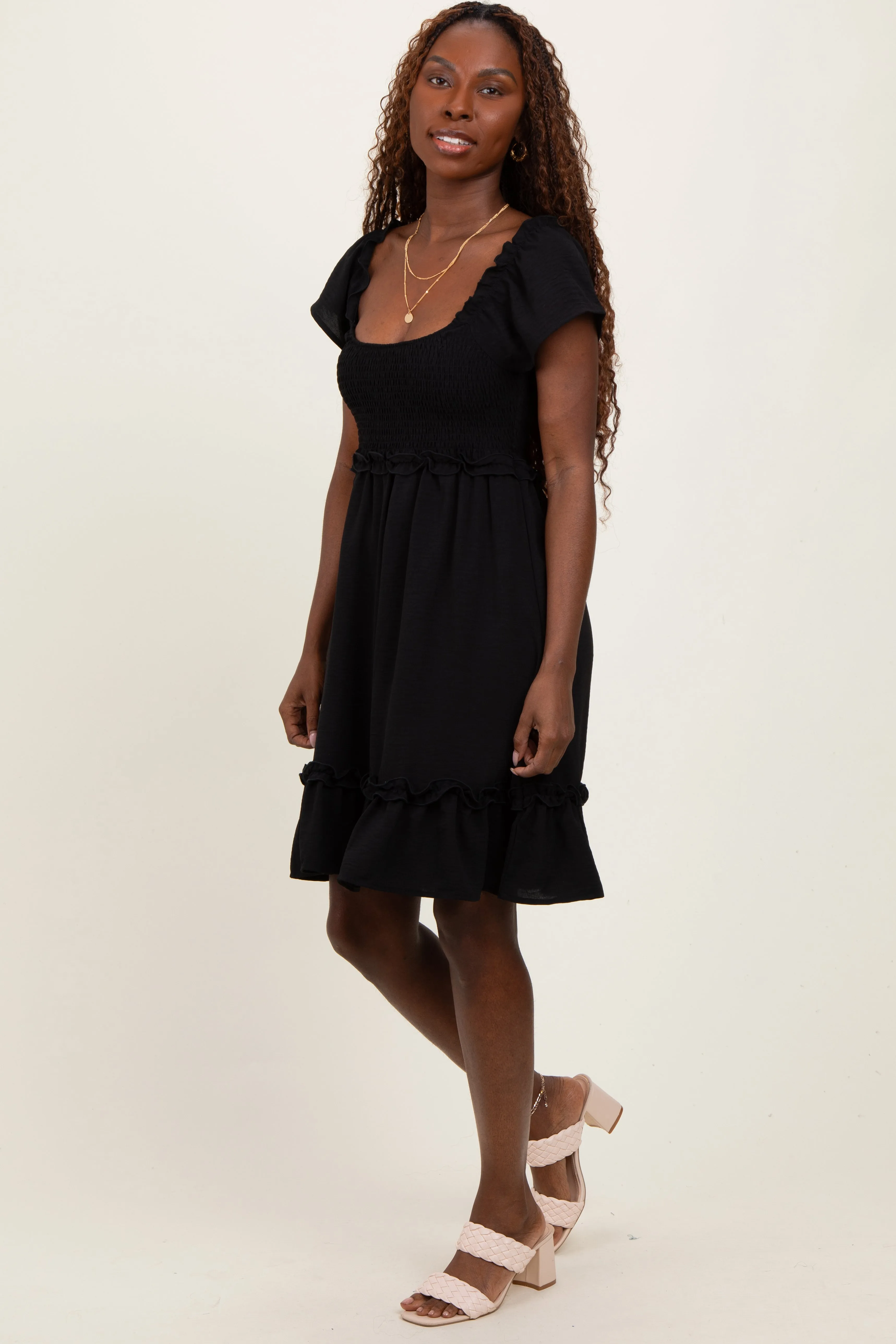 Black Smocked Ruffle Detail Mini Dress sold by Pinkblush product image thumbnail 3
