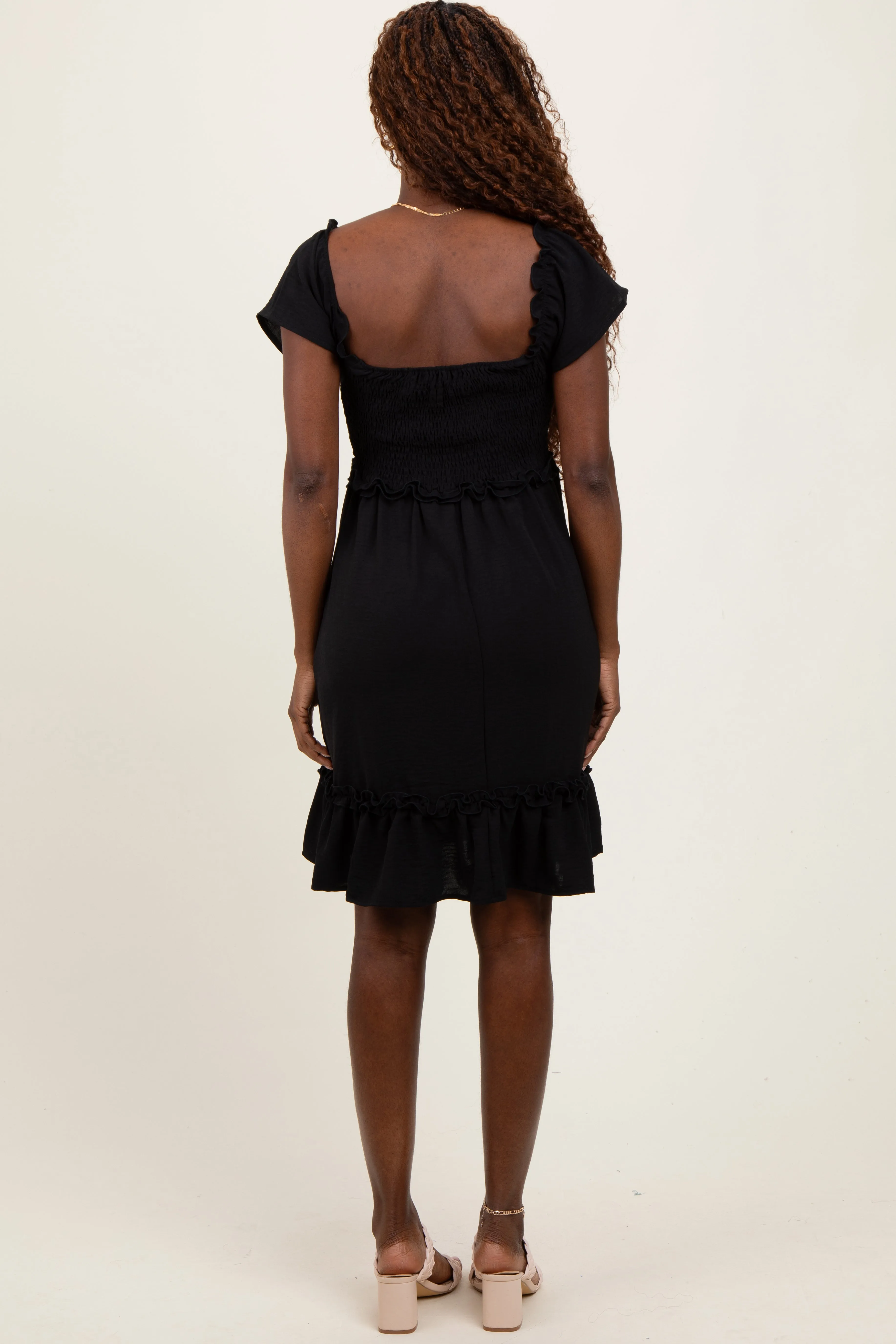 Black Smocked Ruffle Detail Mini Dress sold by Pinkblush product image thumbnail 4