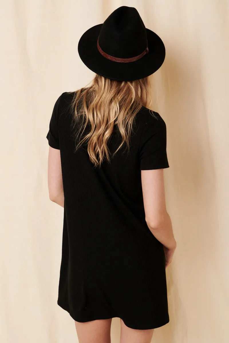 Black Ribbed Knit Basic Short Sleeve T-Shirt Dress sold by Pinkblush product image thumbnail 3