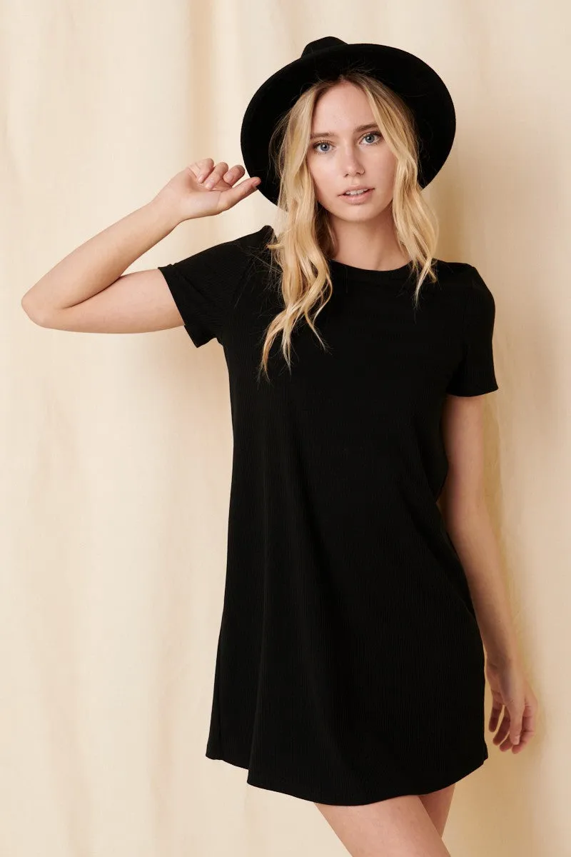 Black Ribbed Knit Basic Short Sleeve T-Shirt Dress sold by Pinkblush