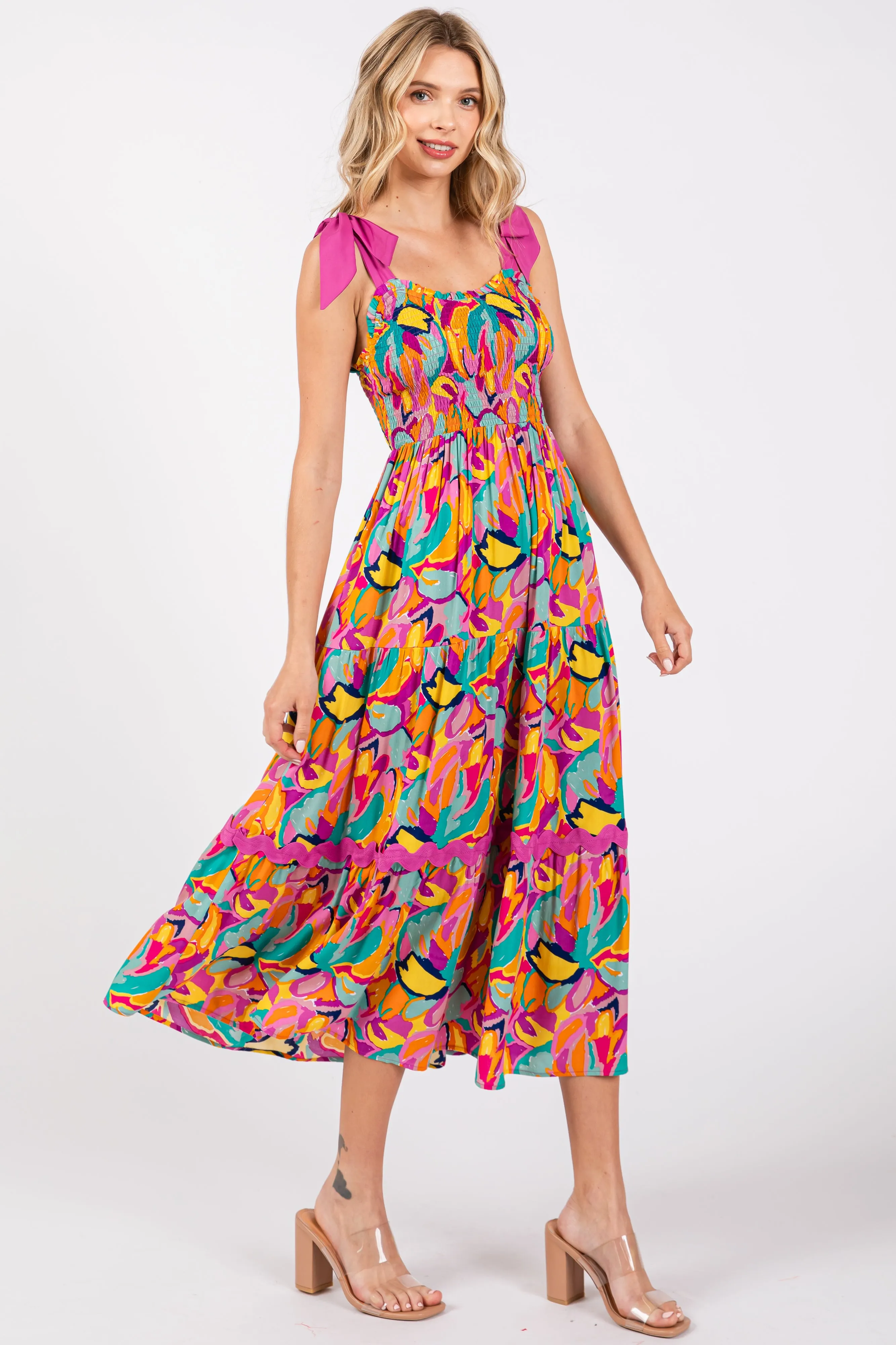 Pink Green Printed Midi Dress sold by Pinkblush product image thumbnail 3