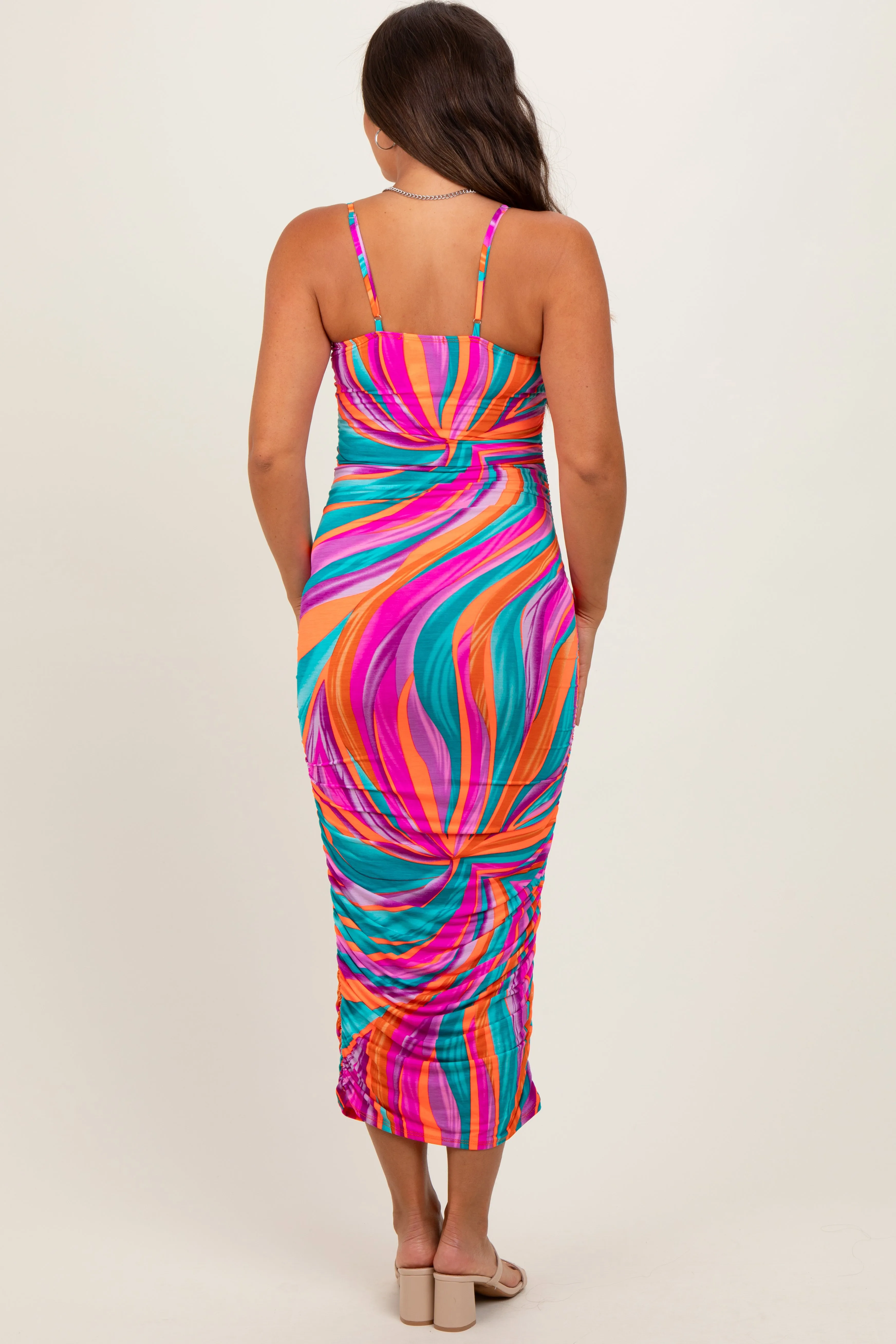 Multicolor Abstract Print Ruched Fitted Maternity Midi Dress sold by Pinkblush product image thumbnail 2