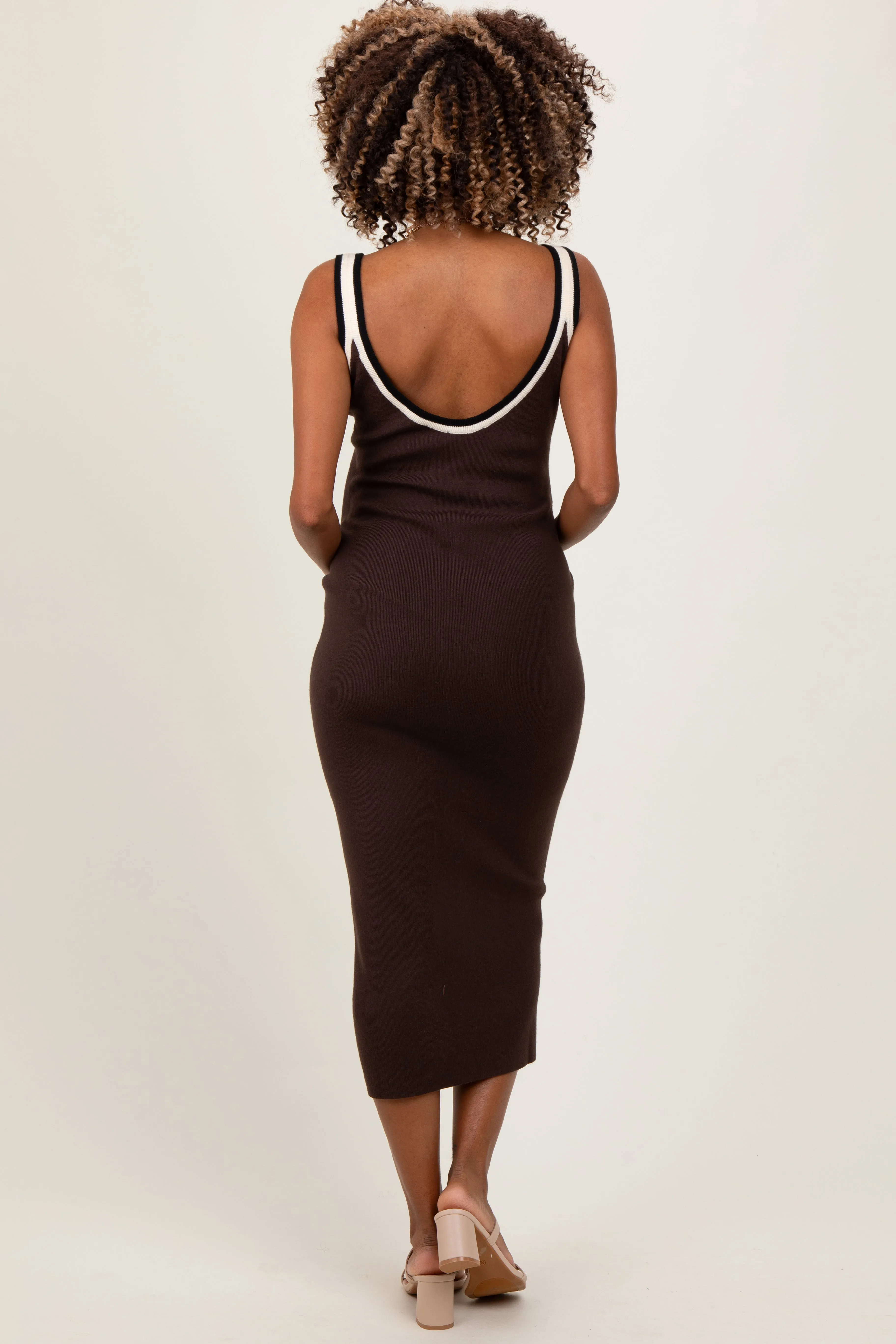 Brown Knit Key Hole Detail Low Back Maternity Midi Dress sold by Pinkblush product image thumbnail 2