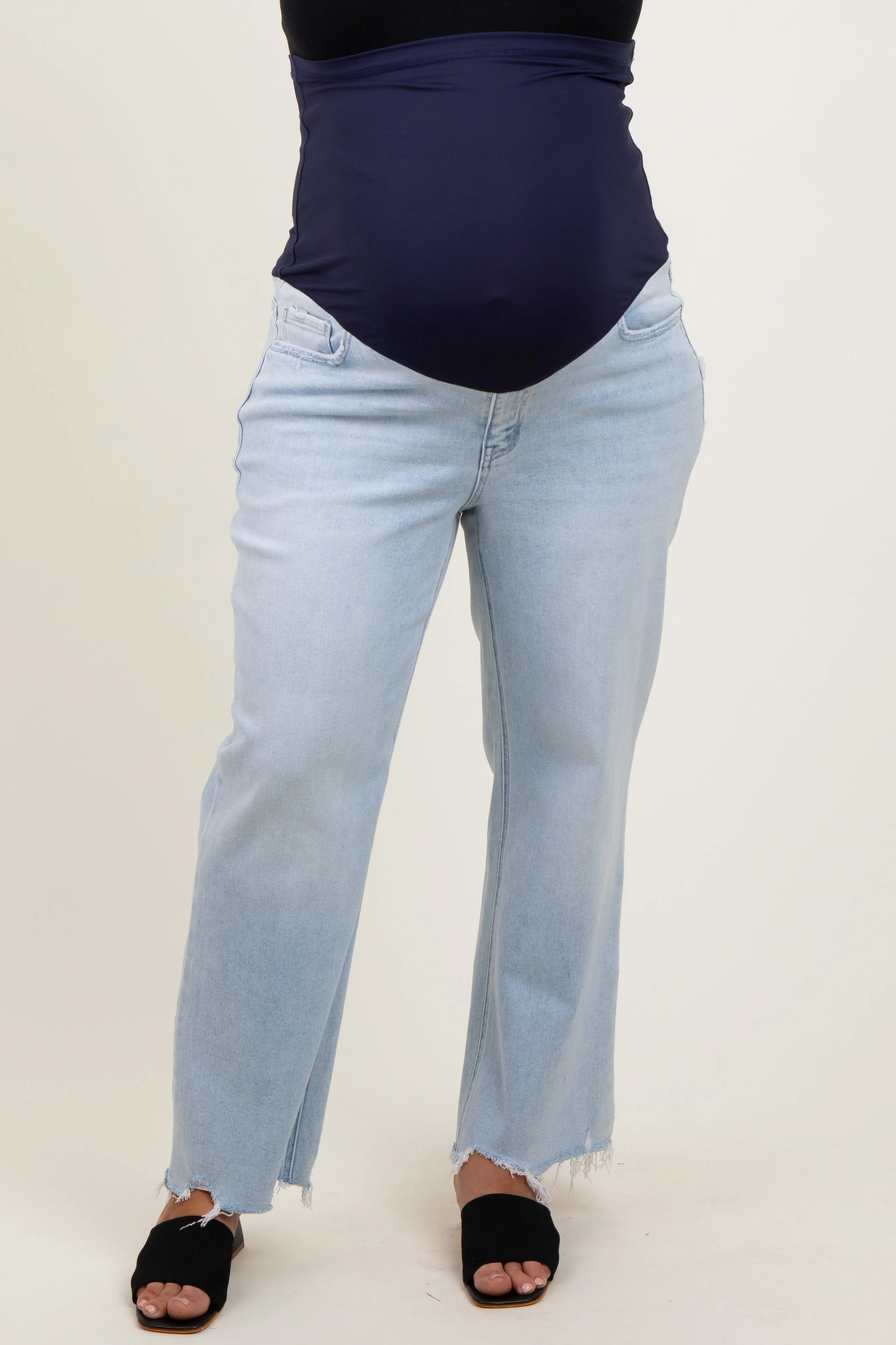 Light Blue Distressed Hem Slim Wide Leg Maternity Plus Jeans sold by Pinkblush product image thumbnail 2