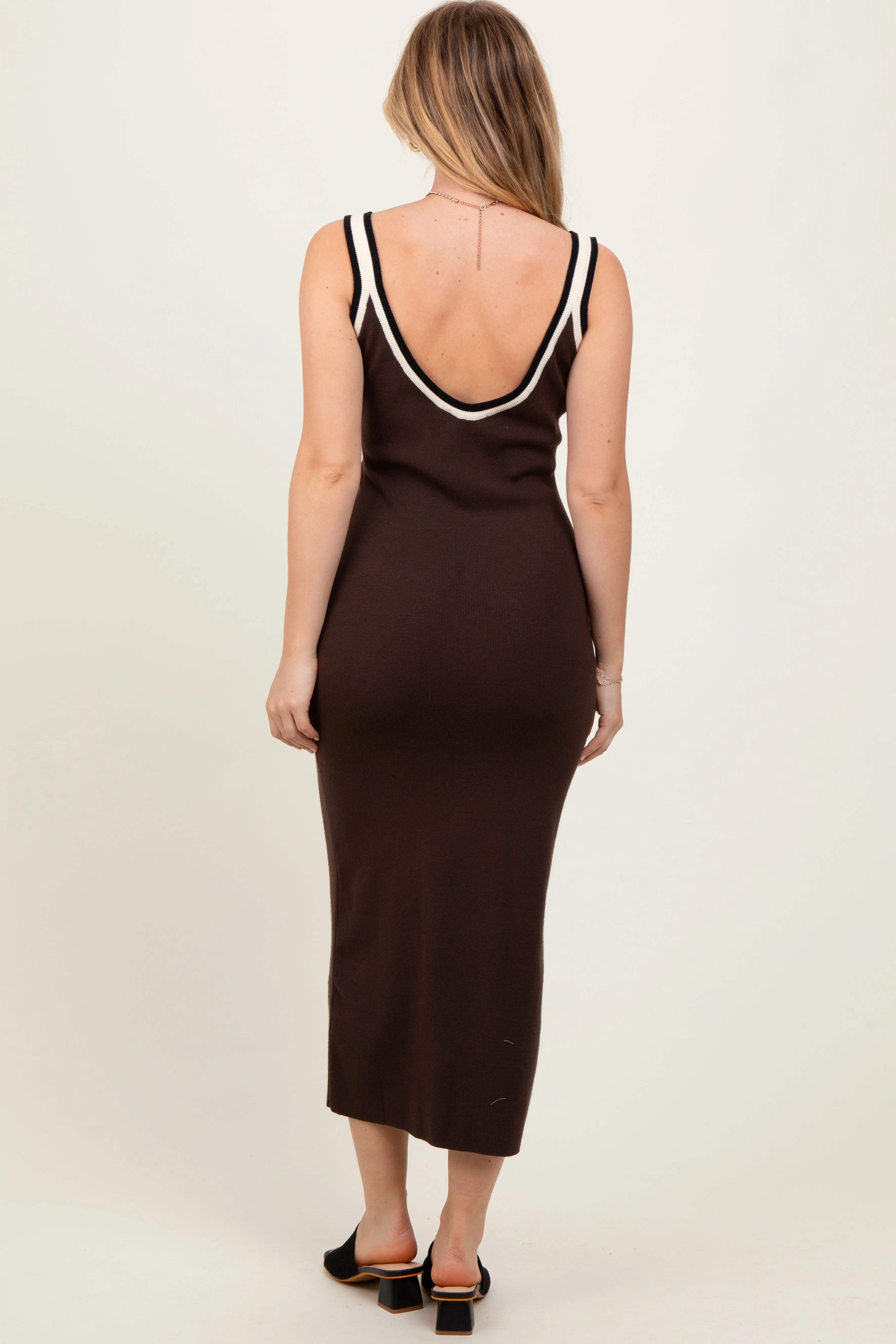 Brown Knit Key Hole Detail Low Back Midi Dress sold by Pinkblush product image thumbnail 4