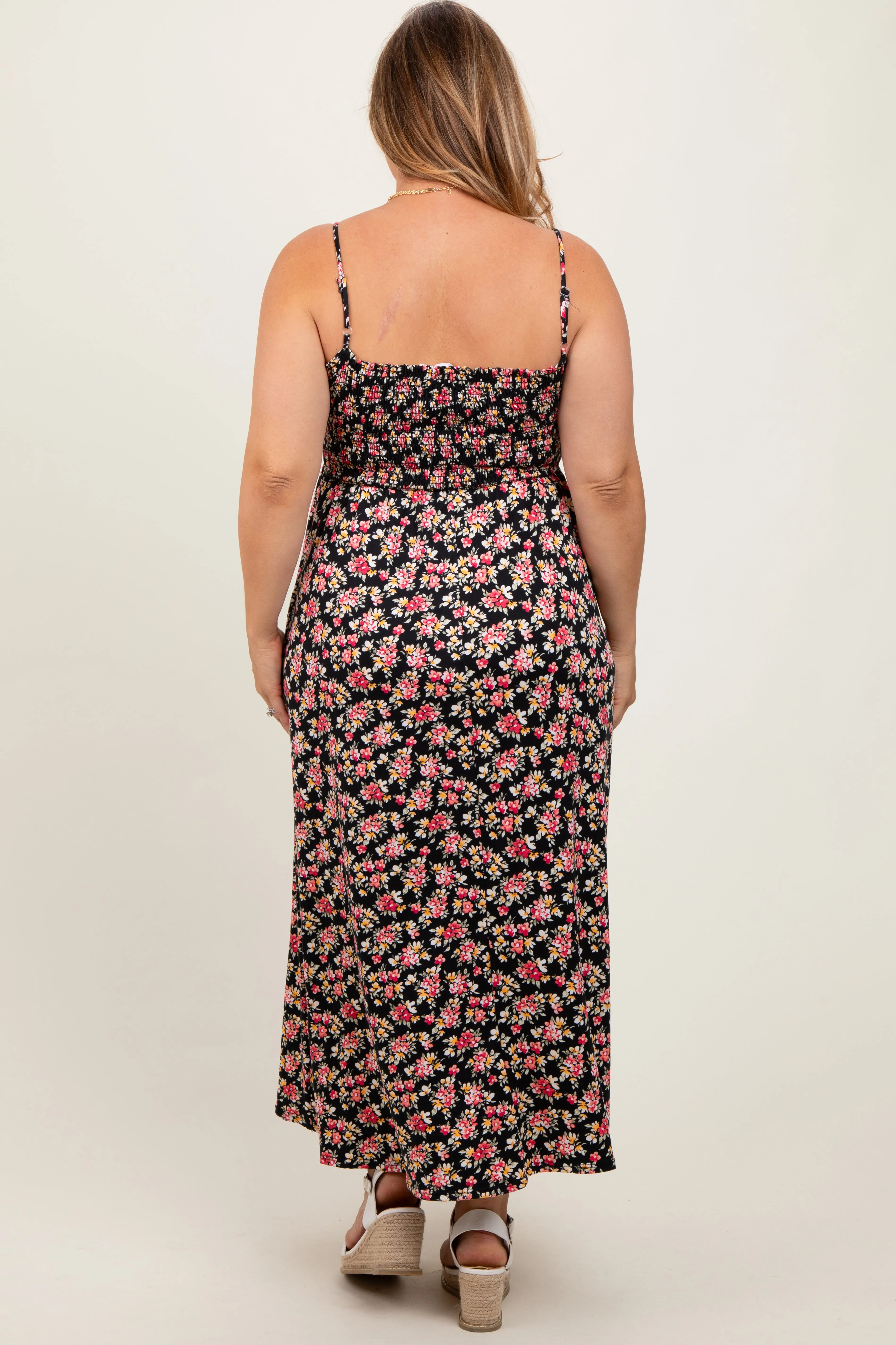 Black Square Neck Smocked Maternity Plus Midi Dress sold by Pinkblush product image thumbnail 3