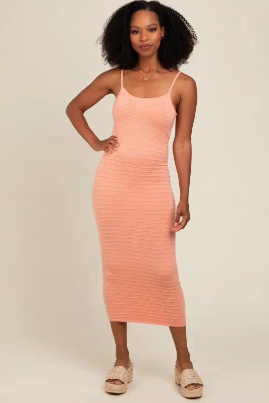 Peach Fitted Midi Dress sold by Pinkblush