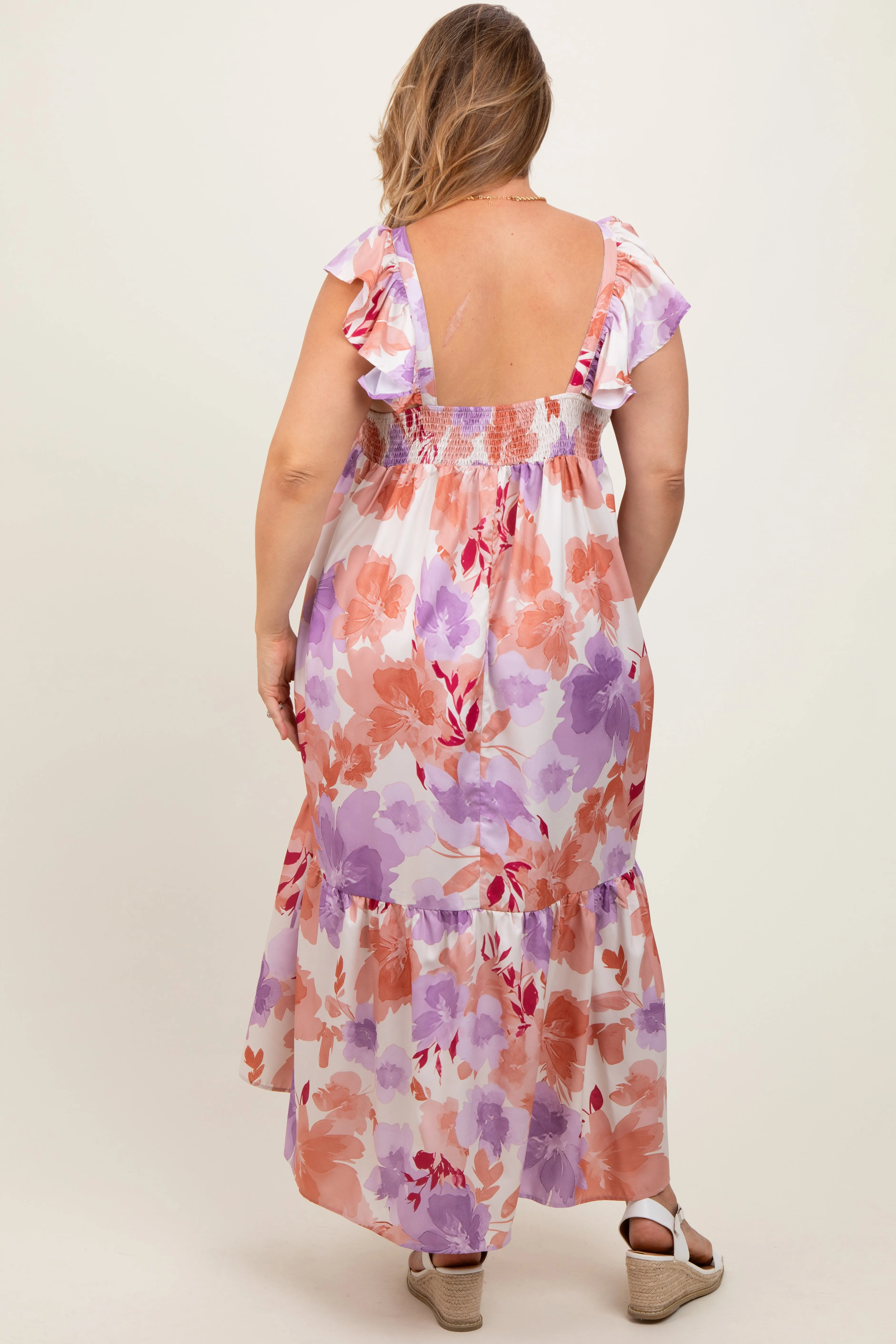 Mauve Floral Ruffle Accent V-Neck Maternity Plus Maxi Dress sold by Pinkblush product image thumbnail 2