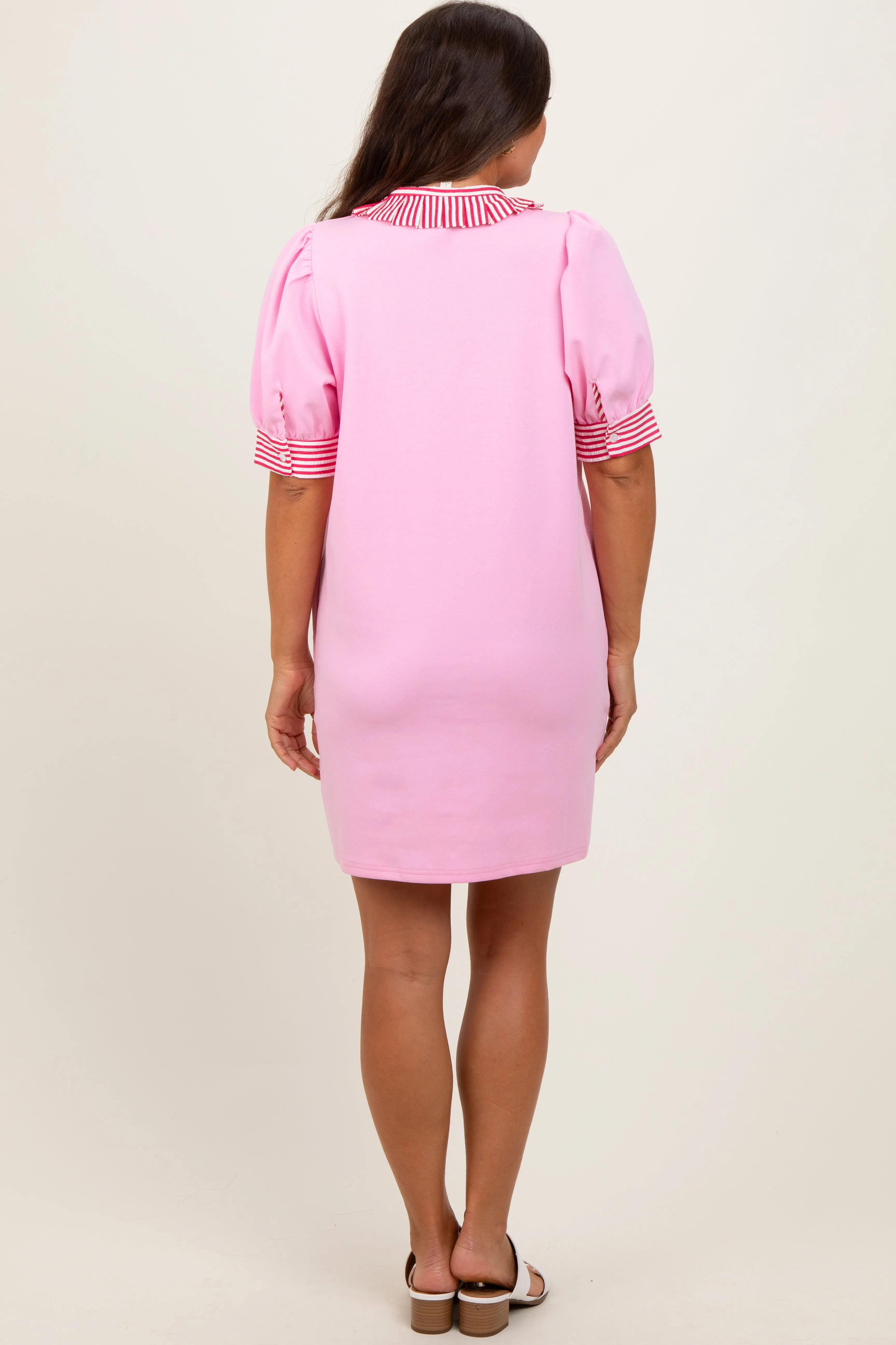 Light Pink Mock Neck Contrast Striped Trim Maternity Mini Dress sold by Pinkblush product image thumbnail 4