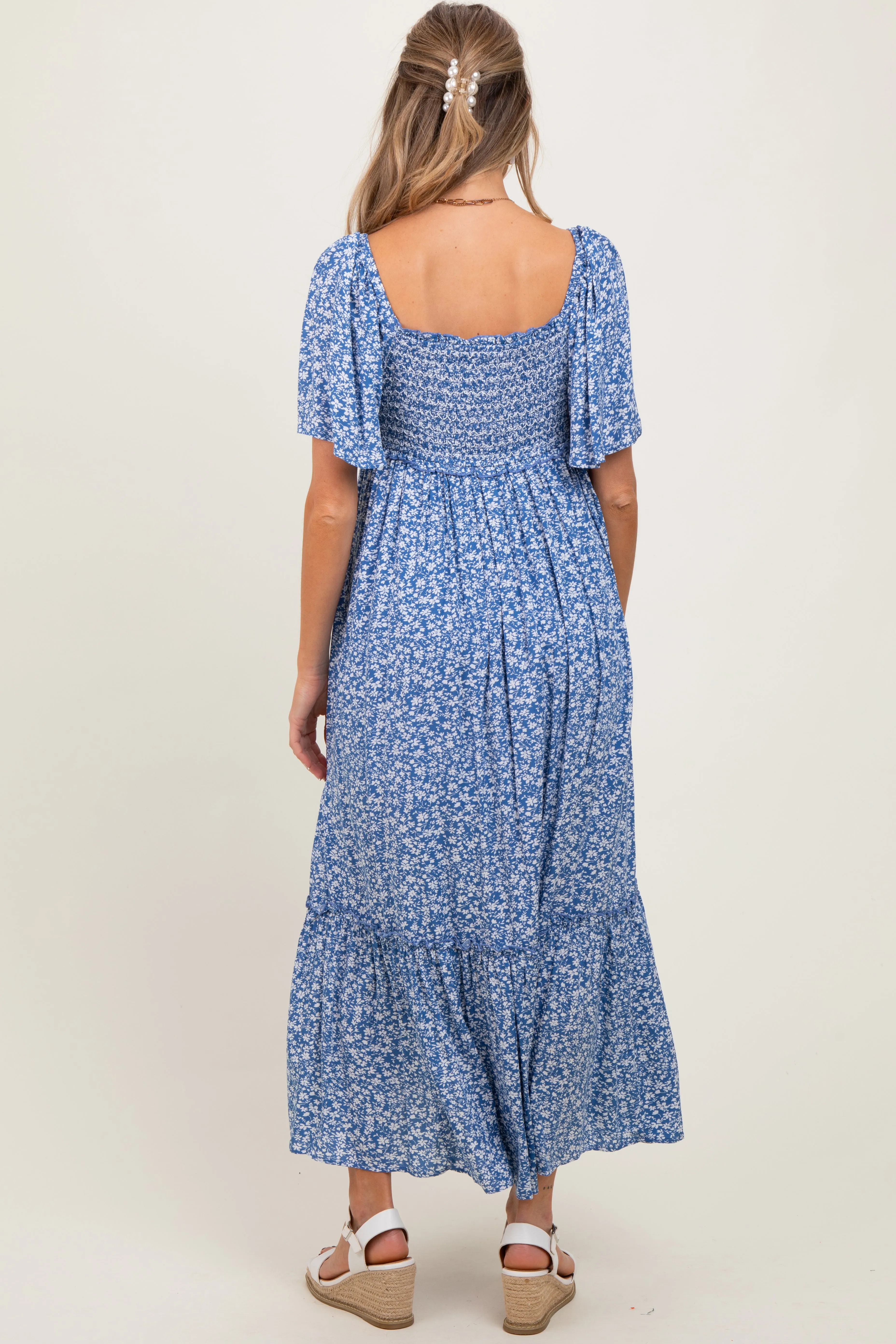 Navy Floral Button Front Maternity Midi Dress sold by Pinkblush product image thumbnail 3