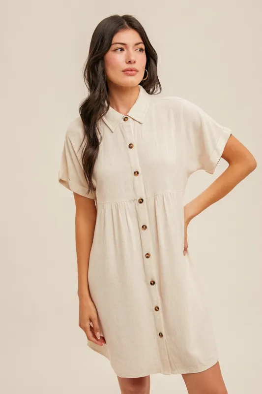Beige Dolman Sleeve Linen Shirt Dress sold by Pinkblush