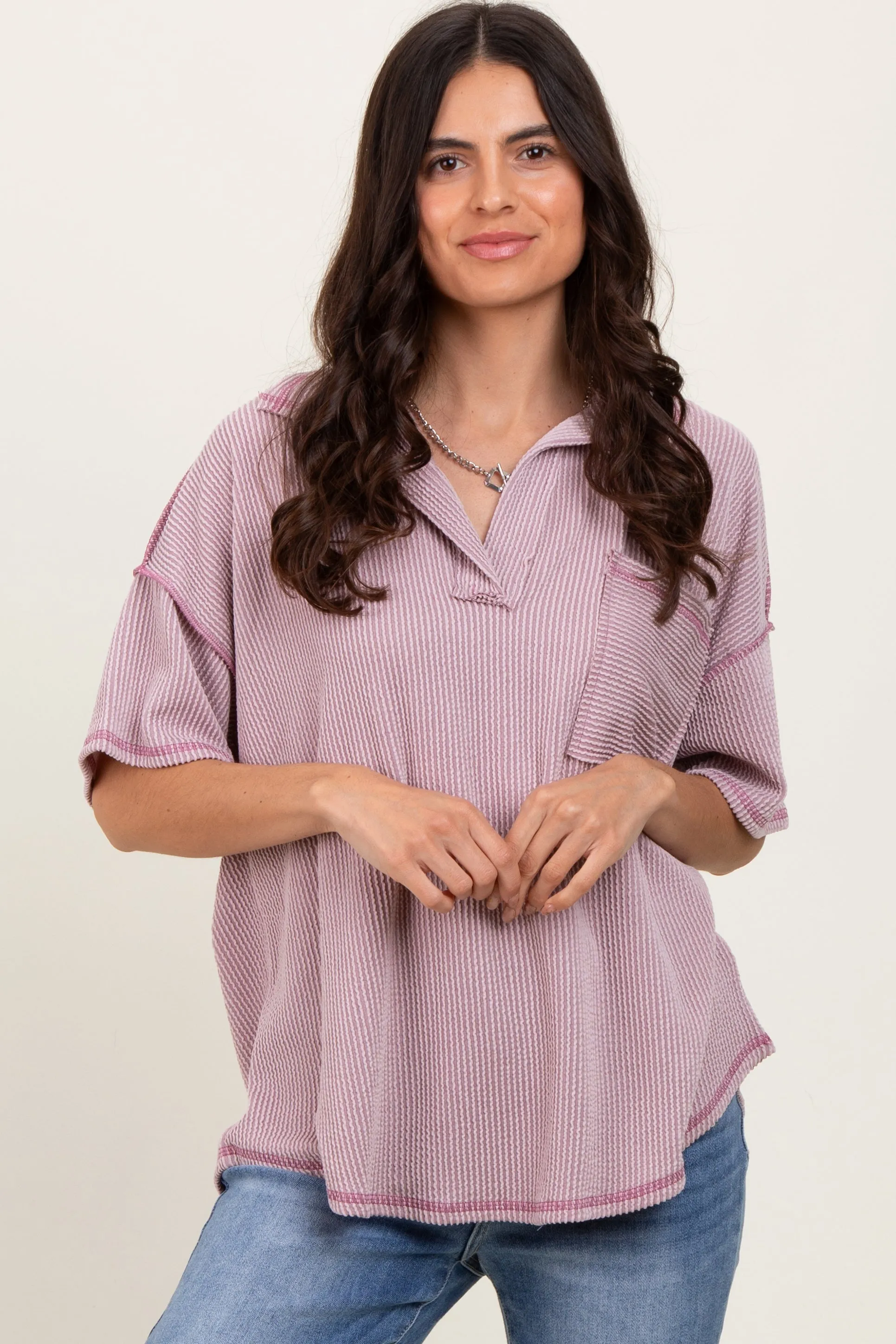 Mauve Ribbed Reverse Stitch Tunic Top sold by Pinkblush product image thumbnail 2