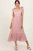 Light Pink Scallop Trim Shoulder Tie Midi Dress sold by Pinkblush