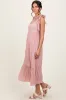 Light Pink Scallop Trim Shoulder Tie Midi Dress sold by Pinkblush