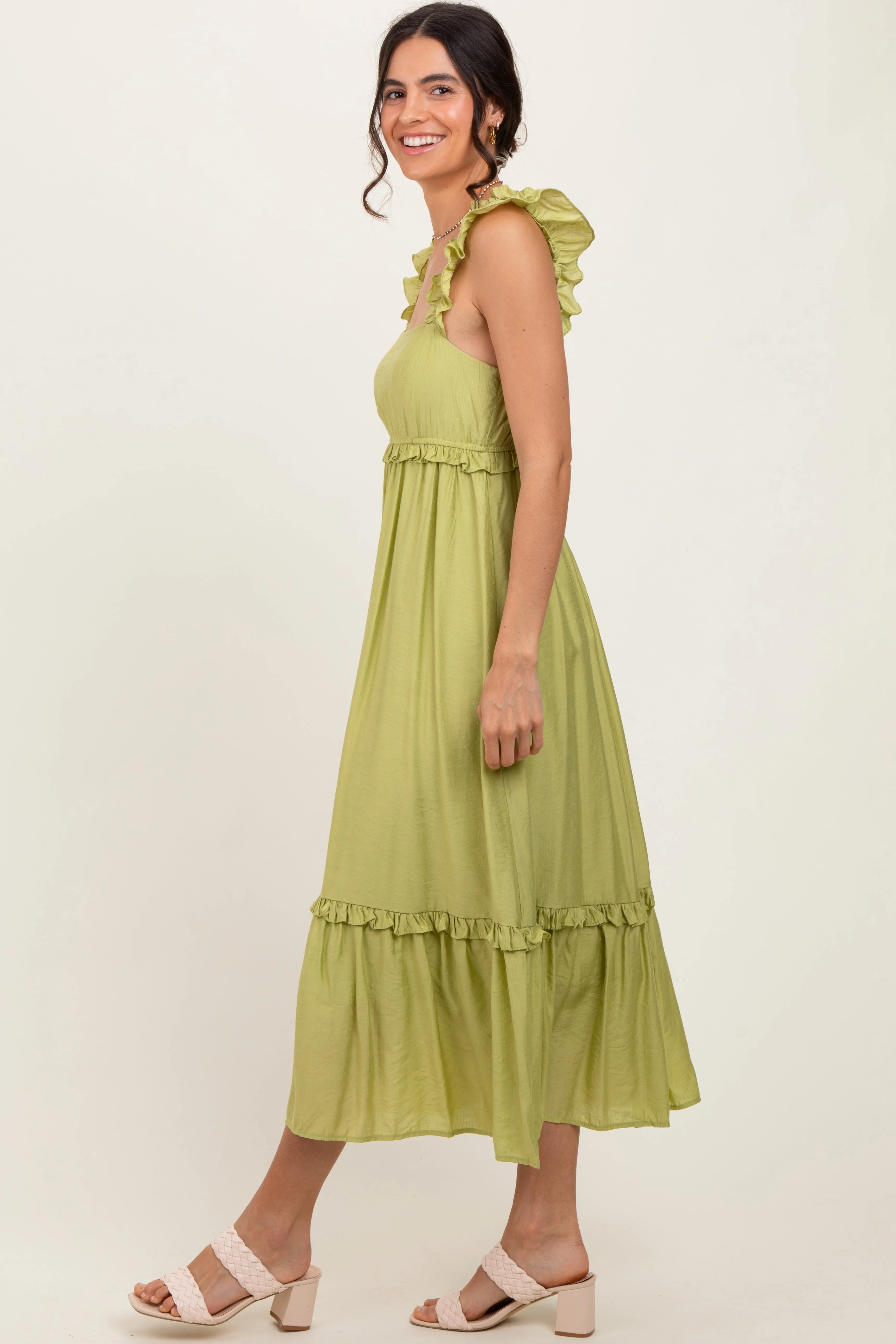 Lime Ruffle Strap Square Neck Midi Dress sold by Pinkblush product image thumbnail 3