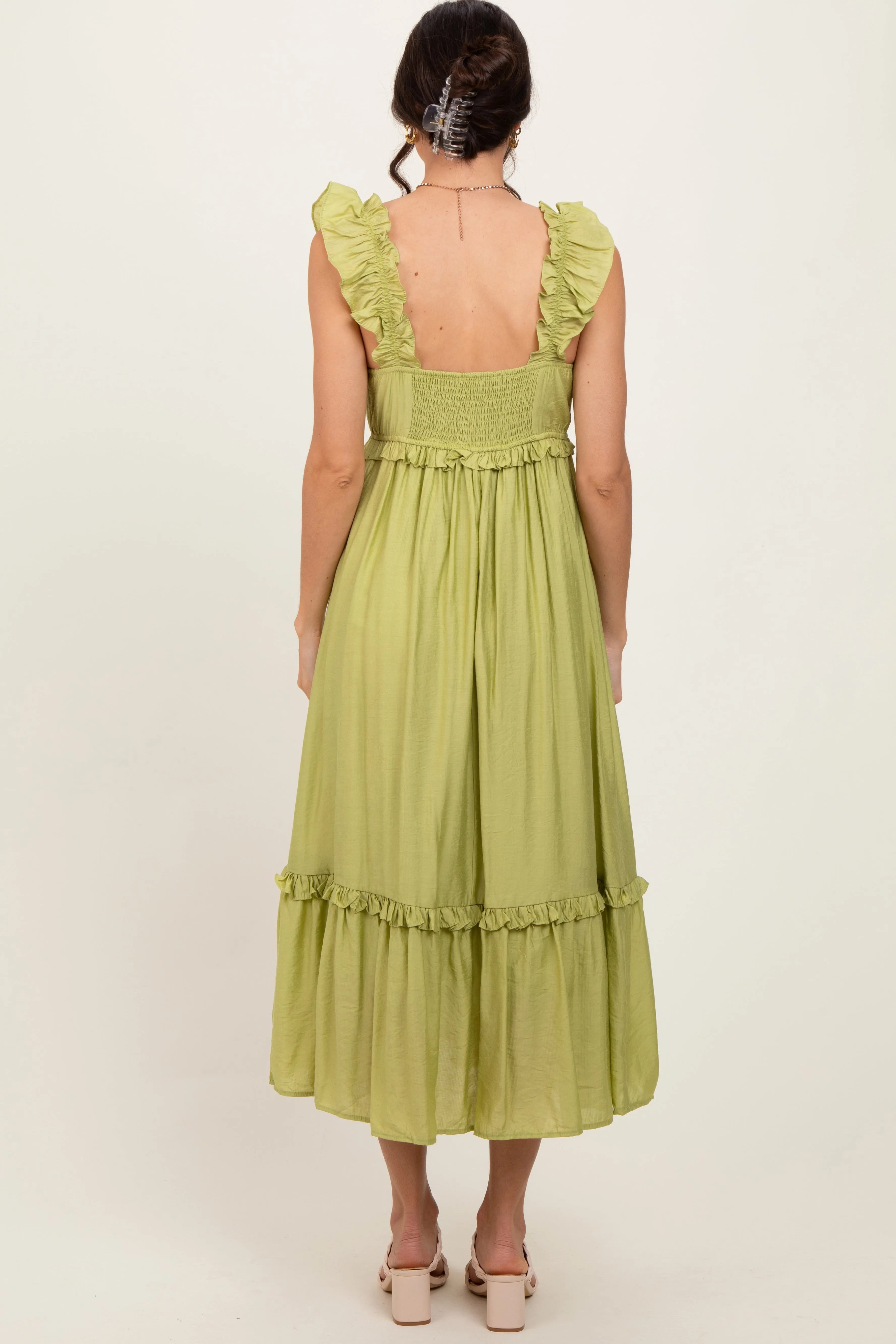 Lime Ruffle Strap Square Neck Midi Dress sold by Pinkblush product image thumbnail 4