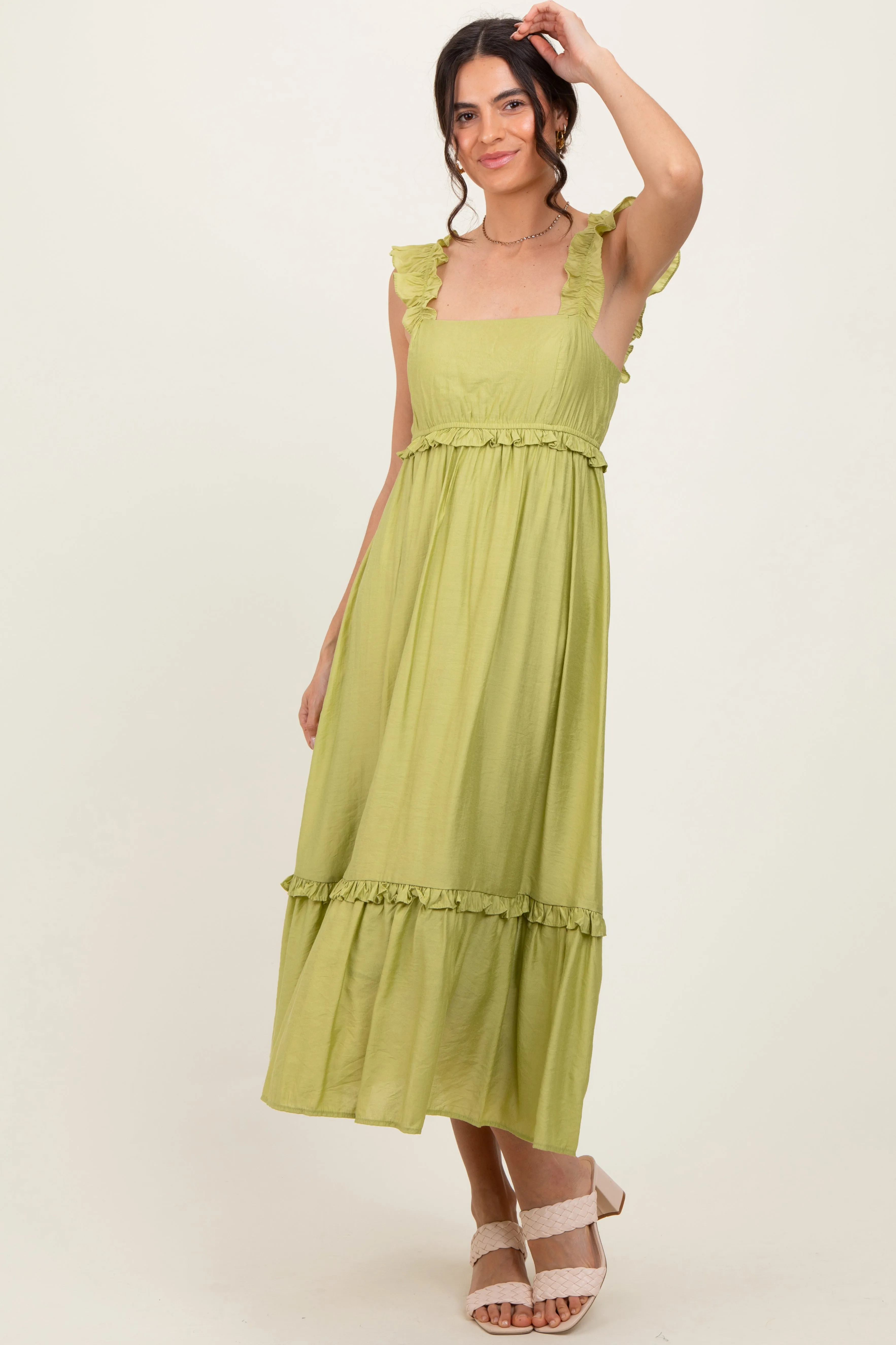 Lime Ruffle Strap Square Neck Midi Dress sold by Pinkblush product image thumbnail 2