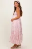 Pink Floral Satin Ruffle Hem Maternity Maxi Dress sold by Pinkblush