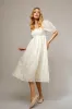 Cream Embroidered Floral Puff Sleeve Maternity Midi Dress sold by Pinkblush