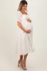 Cream Embroidered Floral Puff Sleeve Maternity Midi Dress sold by Pinkblush