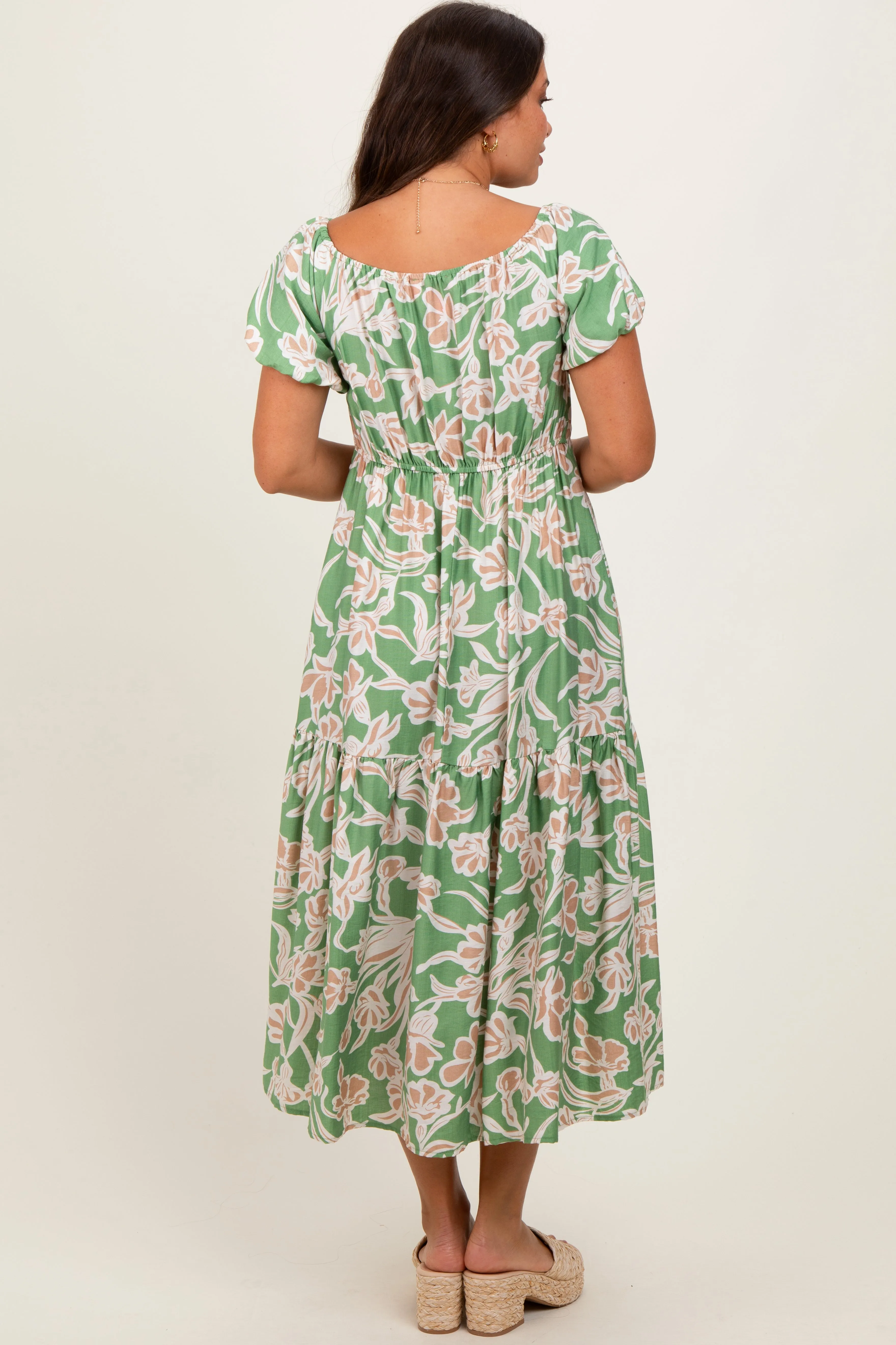Green Floral Front Tie Maternity Midi Dress sold by Pinkblush product image thumbnail 4