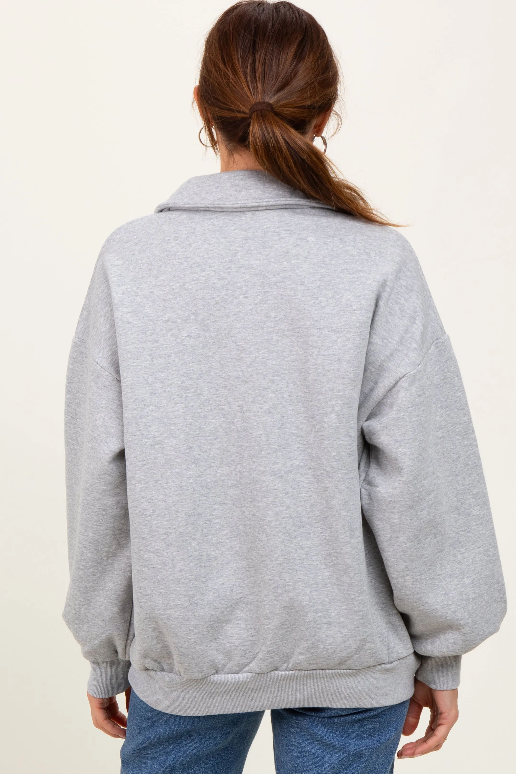 Heather Grey Oversized Long Sleeve Polo Pullover sold by Pinkblush product image thumbnail 4