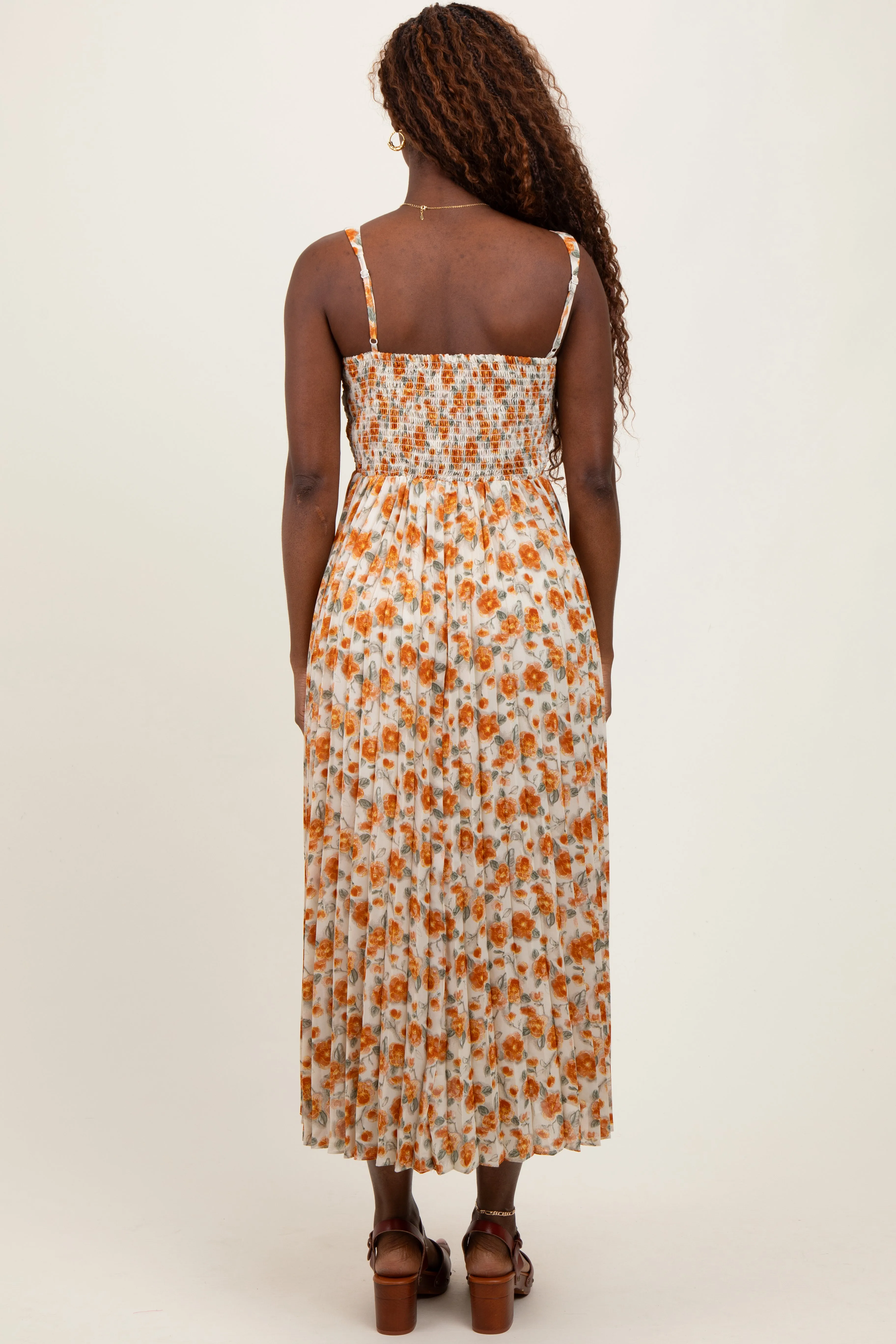 Peach Floral Pleated Midi Dress sold by Pinkblush product image thumbnail 3