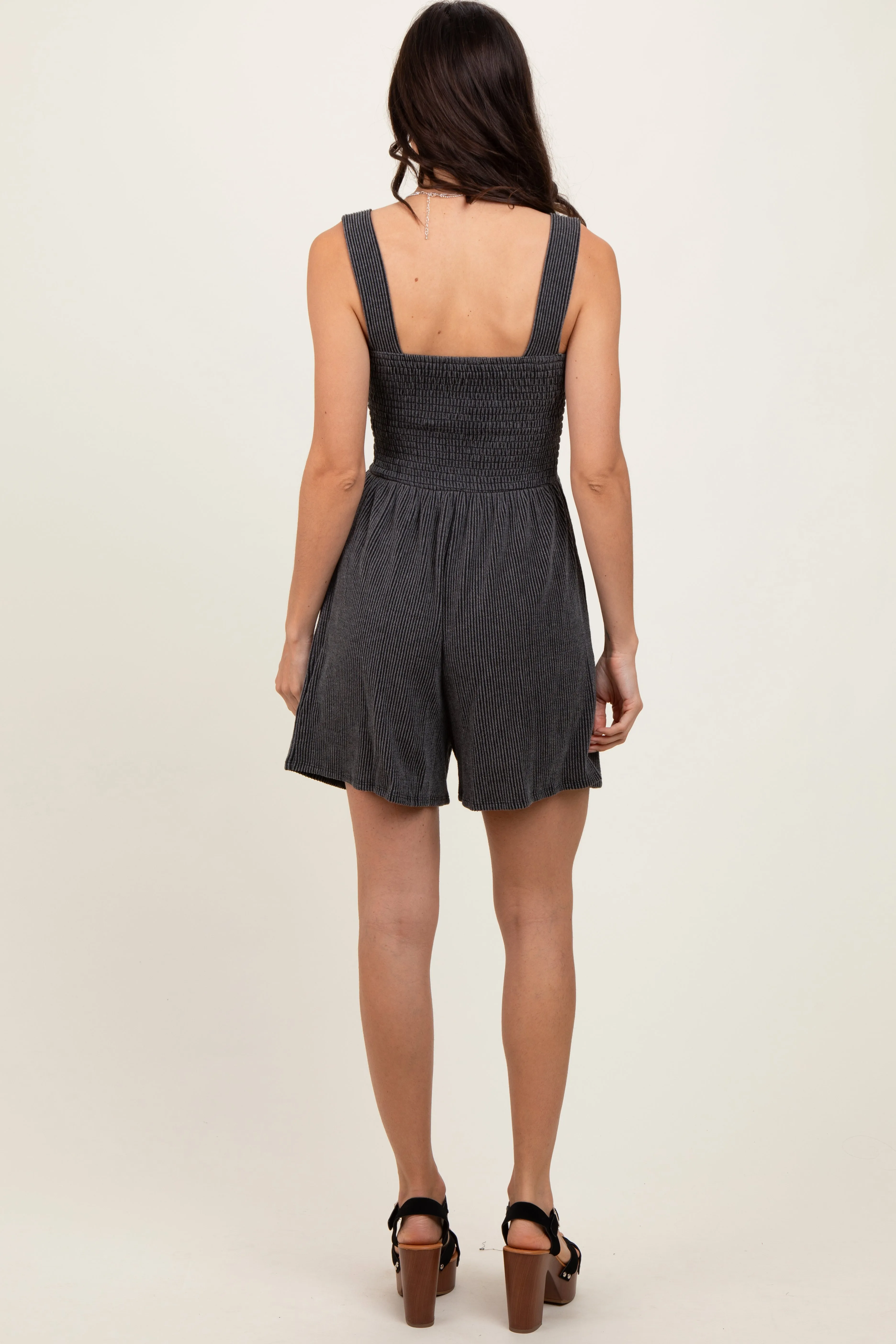 Charcoal Ribbed Smocked Bodice Romper sold by Pinkblush product image thumbnail 4