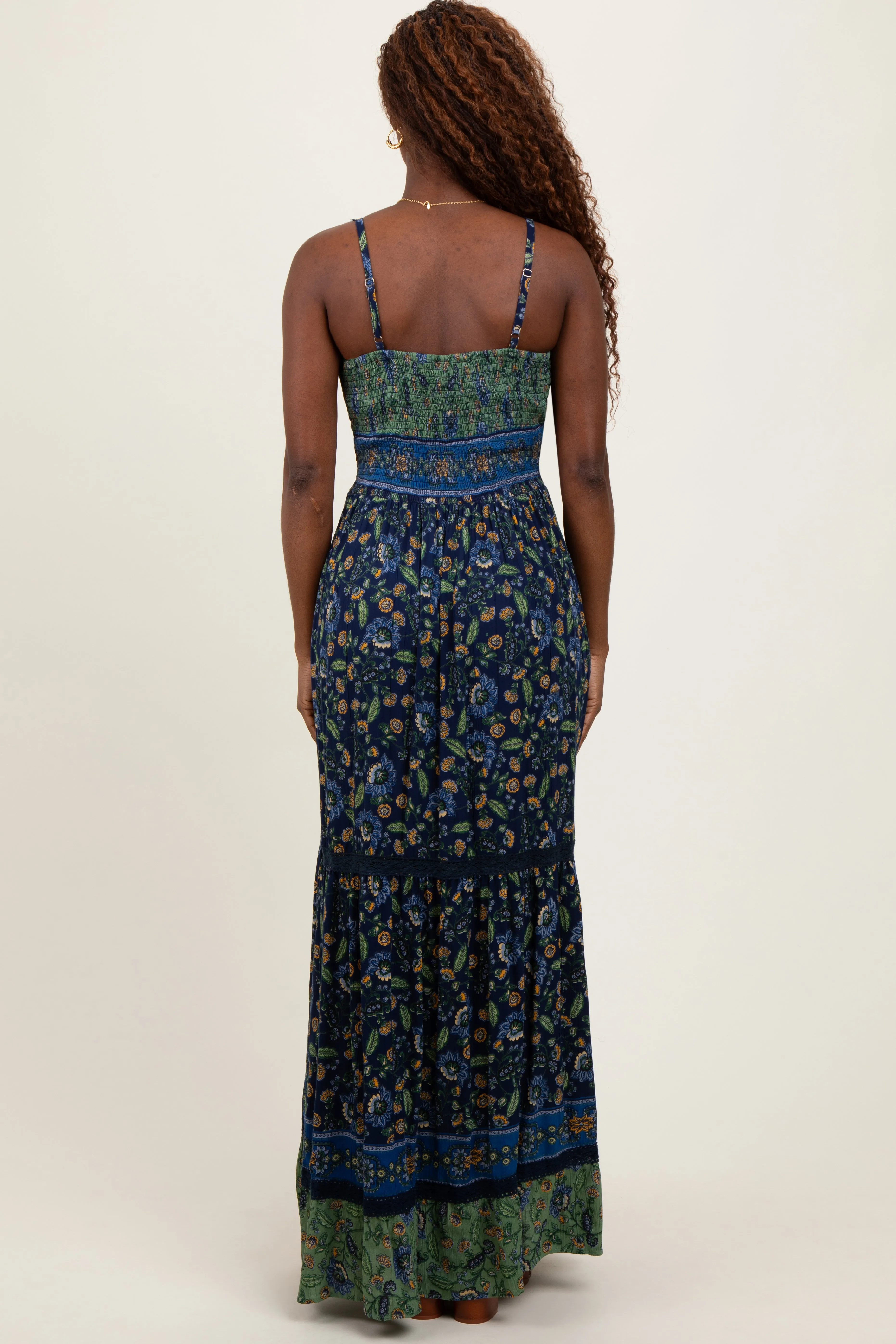 Navy Floral Twist Front Cutout Maxi Dress sold by Pinkblush product image thumbnail 4