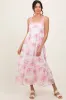 Pink Floral Chiffon Overlay Lace Shoulder Tie Midi Dress sold by Pinkblush