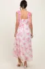 Pink Floral Chiffon Overlay Lace Shoulder Tie Midi Dress sold by Pinkblush