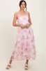Pink Floral Chiffon Overlay Lace Shoulder Tie Midi Dress sold by Pinkblush