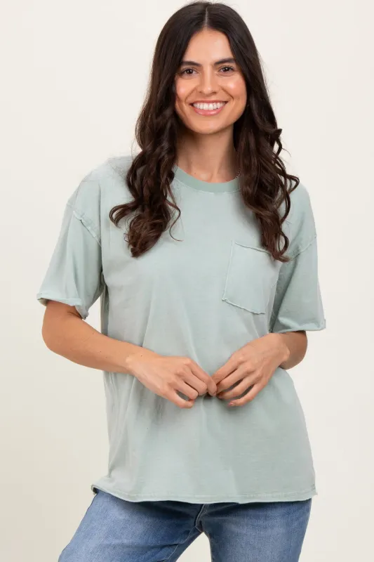 Sage Short Sleeve Front Pocket Tunic Top sold by Pinkblush