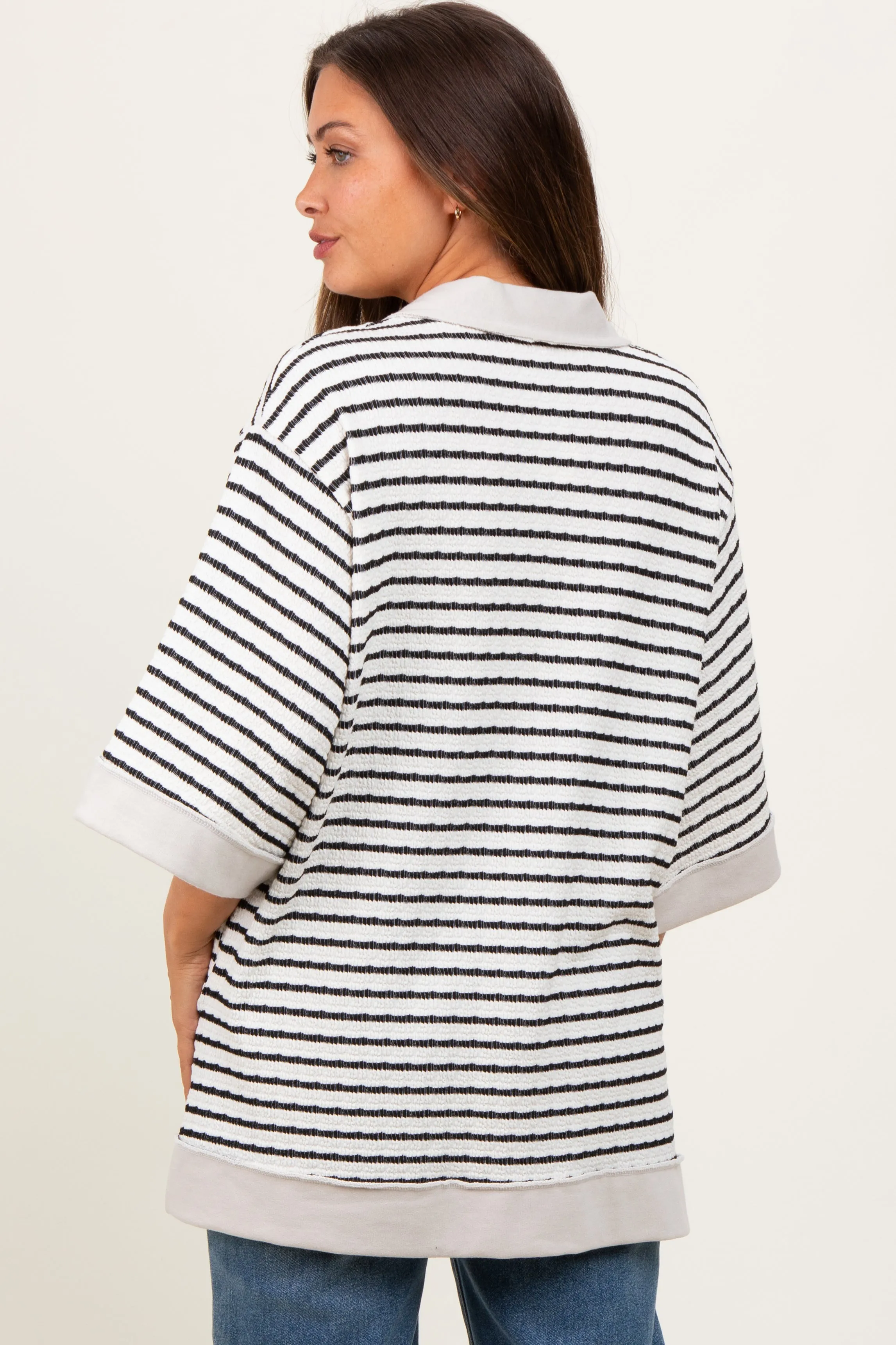 Cream/Black Stripe Button Down Maternity Tunic Top sold by Pinkblush product image thumbnail 2