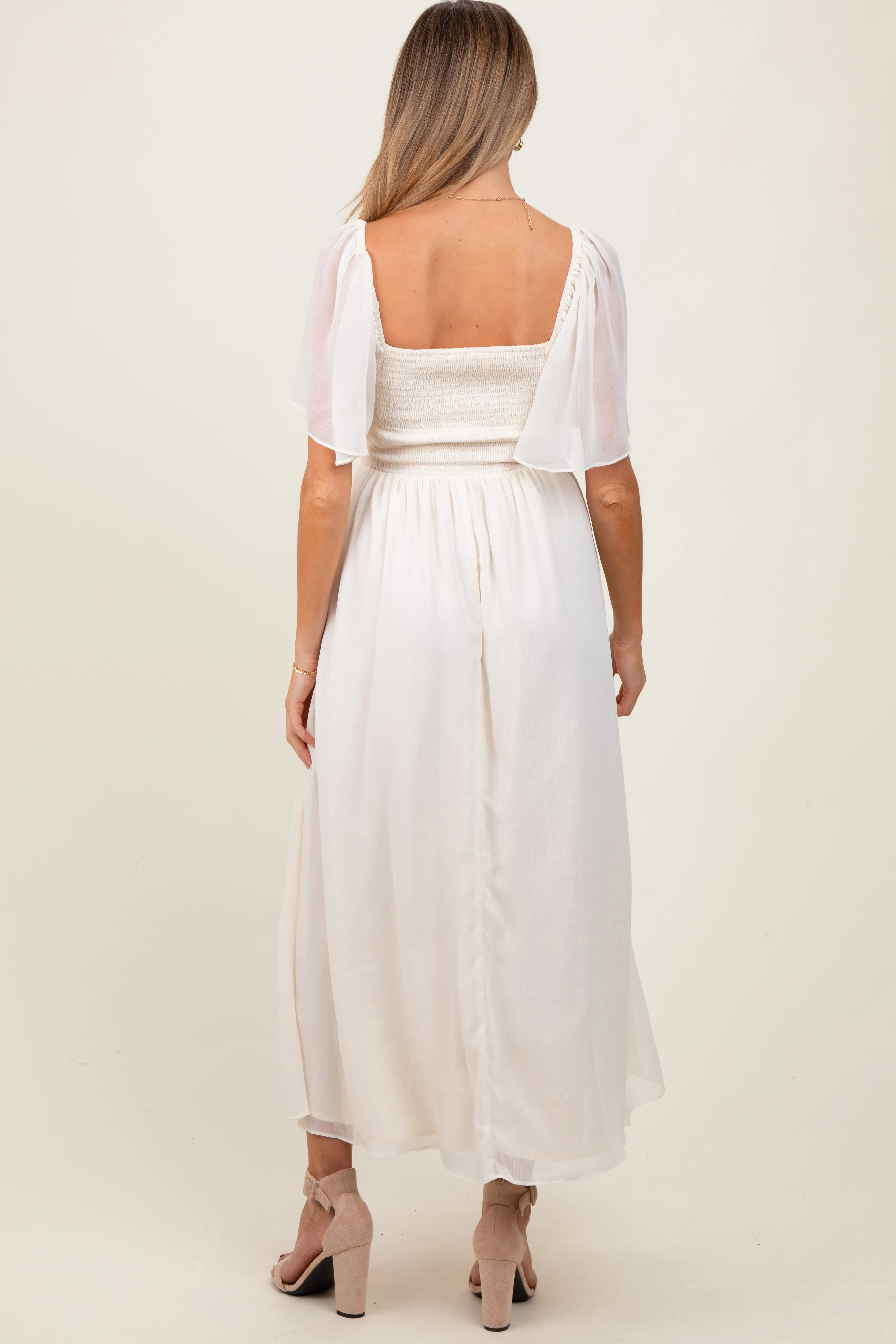 Cream Floral Applique Flutter Sleeved Maternity Midi Dress sold by Pinkblush product image thumbnail 4