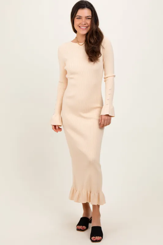 Light Yellow Ribbed Knit Bow Back Maxi Dress sold by Pinkblush