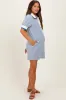 Blue Diamond Print Crochet Trim Maternity Polo Dress sold by Pinkblush