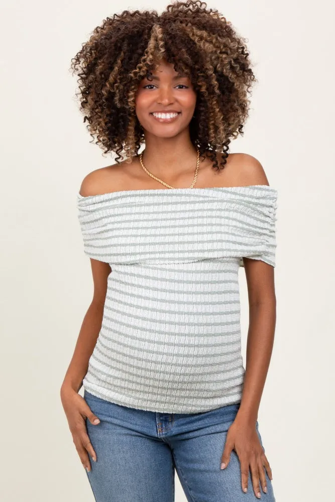 Sage Off The Shoulder Striped Maternity Top sold by Pinkblush product image thumbnail 2