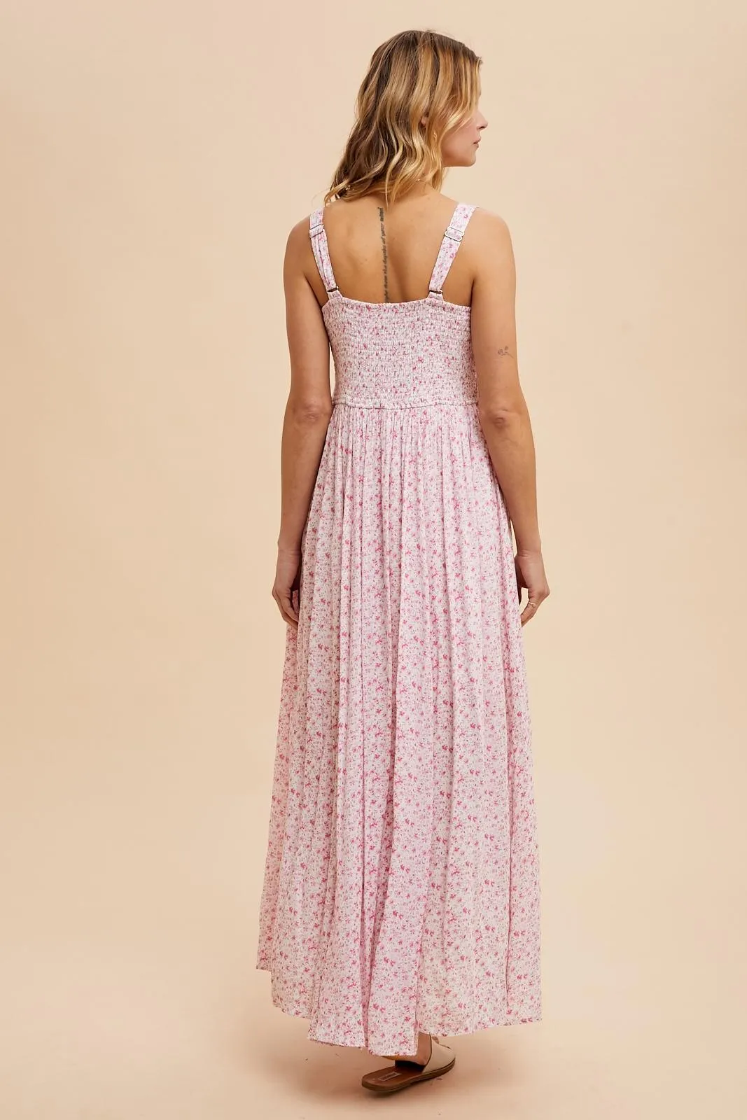 Pink Floral Button Down Sleeveless Maxi Dress sold by Pinkblush product image thumbnail 4