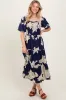 Navy Floral Smocked Front Tie Cutout Maxi Dress sold by Pinkblush