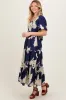 Navy Floral Smocked Front Tie Cutout Maxi Dress sold by Pinkblush