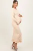 Light Yellow Ribbed Knit Bow Back Maternity Maxi Dress sold by Pinkblush